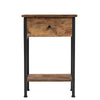 Industrial Wooden Side End Table Corner Coffee Table with Drawer & Lower Shelf