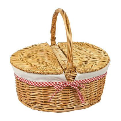 Woodluv Oval Natural Willow Wicker Picnic Hamper Shopping Storage Basket W/Handl