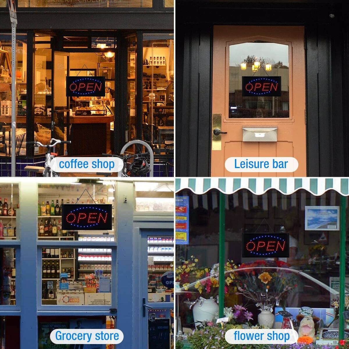 Bright LED Neon OPEN Shop Sign Light Display Sign Window Hanging with ...