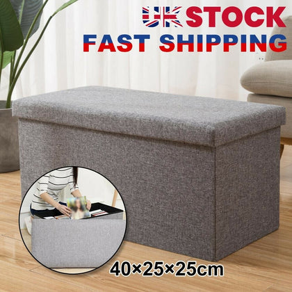 40cm Folding Ottoman Storage Box with Lid Pouffe Footstool Toy Container Bench
