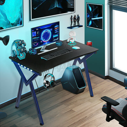 Gaming Desk Computer Table w/ Cup Holder & Headphone Hook Ergonomic Carbon Fiber