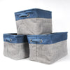 3Pcs Storage Baskets Foldable Linen Fabric w/ Handle Toy Clothes Organizer Box