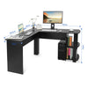 Corner L-Shaped Computer Desk Black PC Table Workstation Home Office w/ Shelves