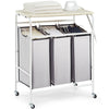 3-Section Laundry Sorter Cart Rolling with Ironing Board & Removable Bags