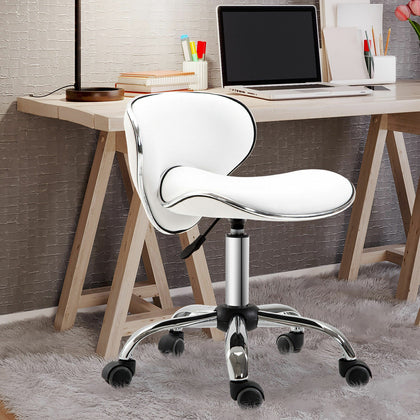 HOMCOM Office Chair Beauty Salon Rolling Technician Stool Chair Low Back White