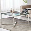 Console Coffee End Table Clear Tempered Glass Furniture Chrome Cross Base Leg