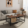 2-Tier Wooden Coffee Table Retro Industrial Style Side Desk Living Room Shelf