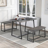 4-Seater Dining Table Set with 2 Benches Breakfast Kitchen Furniture Steel Frame