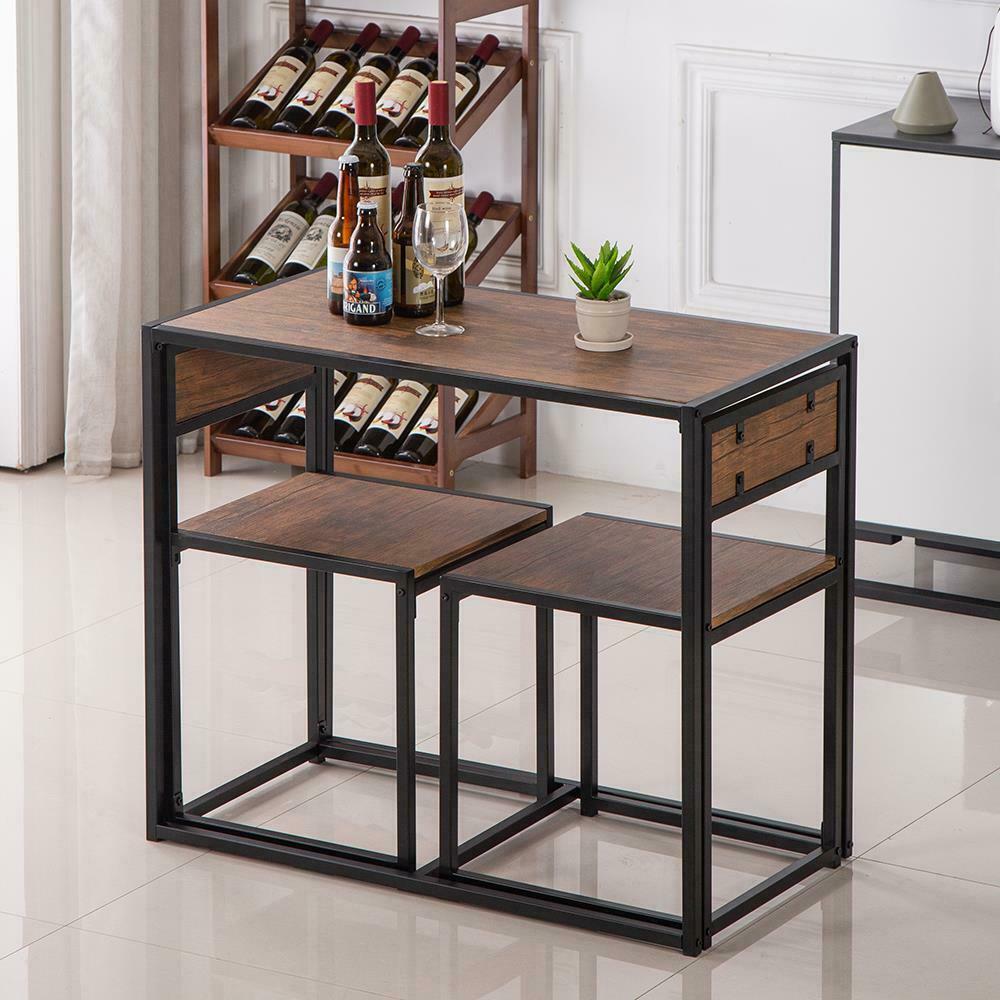Small Dining Table and 2 Chairs Kitchen Breakfast Table Industrial Modern Set
