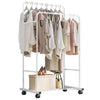 Mobile White Garment Rack Dual Clothes Rail Rolling Open Closet With Shoe Shelf