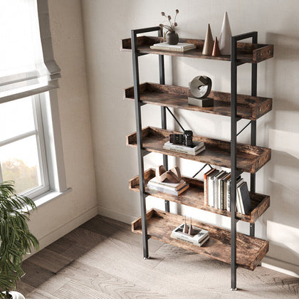 Industrial Rustic Wood Shelving Unit 5 Tier Bookcase Retro Storage Display Shelf