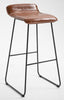 2x PU Leather Brown Bar Stools Footrest / Breakfast High Metal Leg Kitchen Home