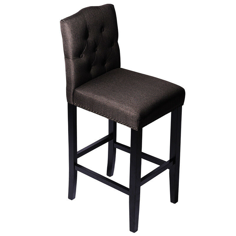 Grey Linen Fabric Breakfast Counter Chairs Bar Stools Wood Barstools Stool Chair