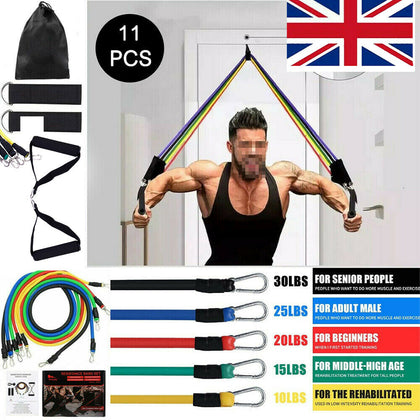 11x Fitness Resistance Band Rope Tube Latex Elastic Exercise For Gym Yoga Pilate
