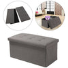 GREY LINEN FOLDING STORAGE OTTOMAN POUFFE SEAT FOOT STOOL STORAGE BOX UK