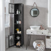 Bathroom Tall Cabinet Slim Freestanding Storage Organizer Cupboard 2 Glass Doors