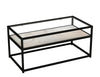 Glass Display Top Coffee Table with Steel Frame Reversible Wooden Storage Shelf