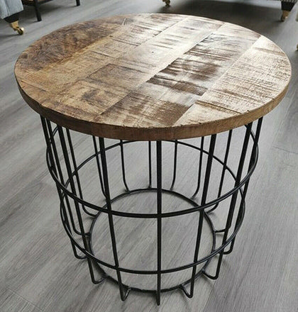 Round Industrial Side Table Coffee Tea Lamp Plant Stand Vintage Retro Furniture