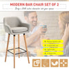 2 PCs Upholstered Fabric Bucket Seat Bar Stools w/ Wood Legs Beige