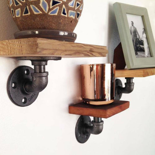 2Pcs Industrial Steel Iron Pipe Shelf Bracket Holder With Screws DIY Home Décor