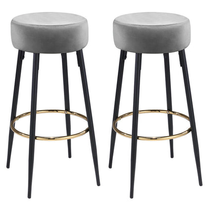 Pair of Round Velvet Bar Stools Kitchen Counter Dining Chairs Breakfast Barstool