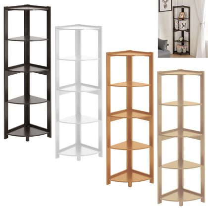 5 Tier Corner Shelving Unit Triangle Bookcase Storage Display Shelf Free Stand
