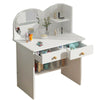 Modern White Dressing Table Jewelry Makeup Desk w/ Round Mirror 2Drawers Bedroom