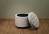 Cream Velvet Round Ottoman Storage Seat Stool.Traditional padded & tufted seat.