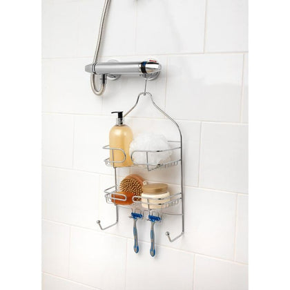 G316399-Chrome Multipurpose Hanging Shower Caddy Hook For Large Bottles Features