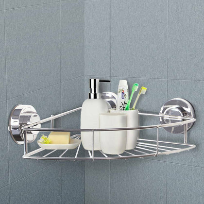 Stainless Steel Bathroom Corner Shelf Rack Caddy Storage Bath Shower Free Drill