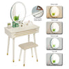Modern Dressing Table Stool Bedroom Vanity Set Makeup Desk LED Light Mirror Wood