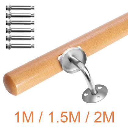1M/1.5M/2M Wall Mounted Oak Wooden Handrail Staircase Handle Rail Balustrade Kit