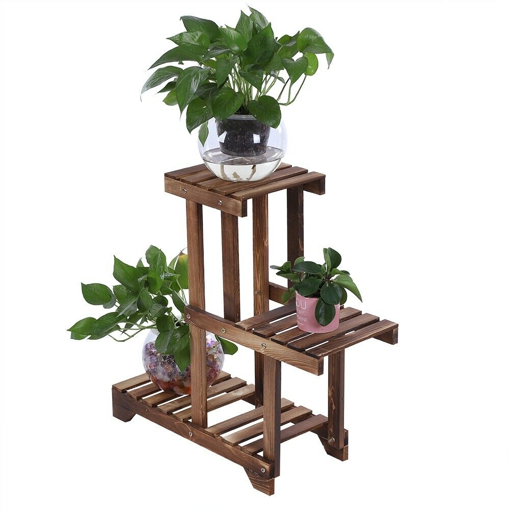 3 Tier Wooden Plant Display Stand Flower Pot Shelf Balcony Garden Holder Rack