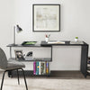 Corner Computer Desk L-Shaped Study Table With Shelves Home Office 4 Wheels