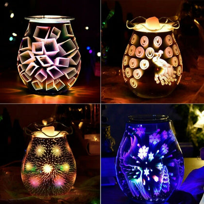 3D Glass Electric Wax Burner Essential Oil Candle Melt Wax Warmer Night Light