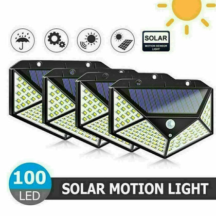 4X 100LED Outdoor Solar Power PIR Motion Sensor Wall Lights Garden Security Lamp