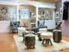 LUXURY WOODEN FOOTSTOOL OTTOMAN POUFFE STOOL FOOT REST PADDED SEAT BEDROOM ROUND