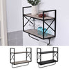 2-Tier Wall Shelf Metal Frame Wood Shelves Bottom Rail Storage Rack Home