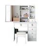 Modern Corner Dressing Table Makeup Desk w/ 6 Drawers & 1 Large Mirror White UK