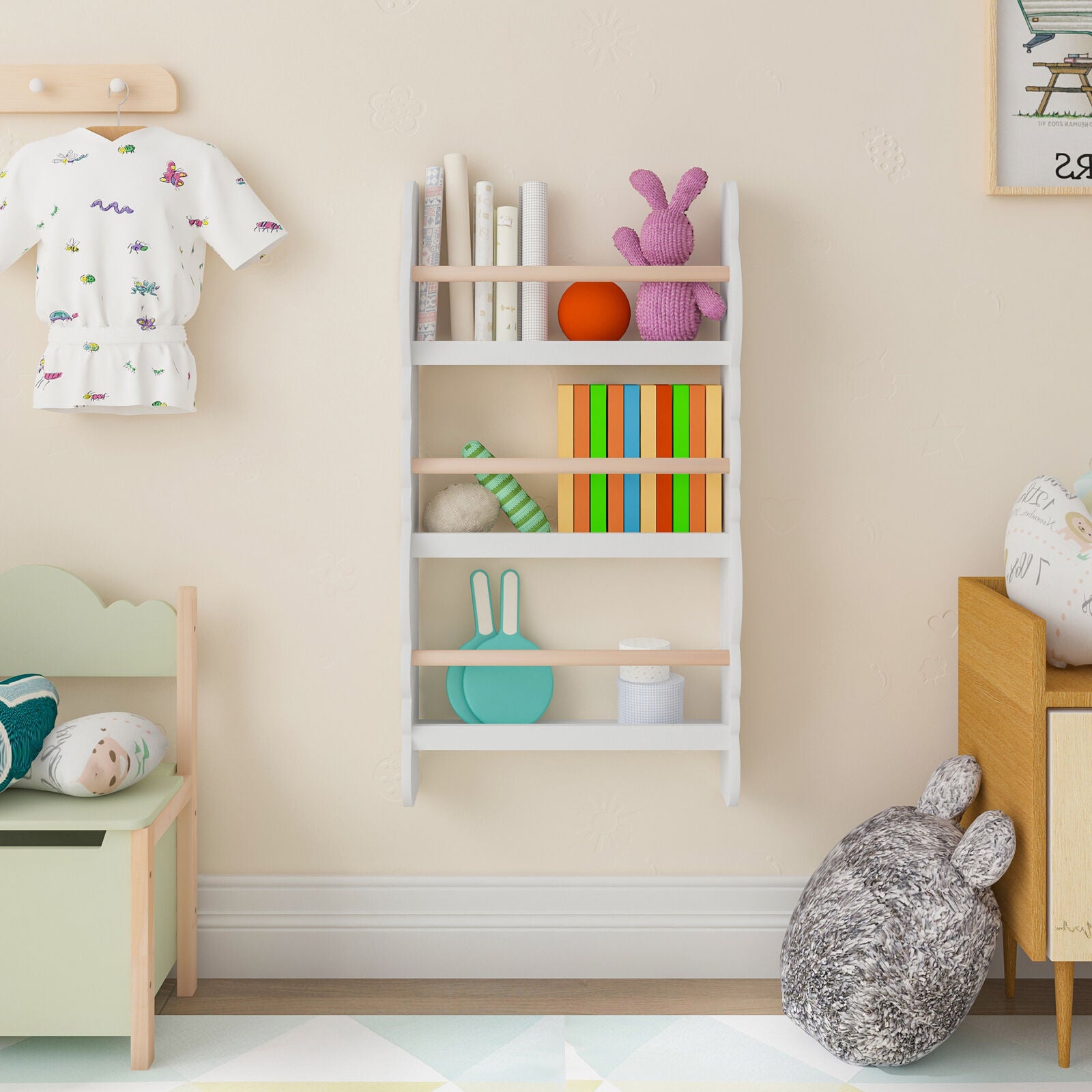 Kids Bookshelf Children Wall mounted Bookcase Storage Unit Display She Quildinc