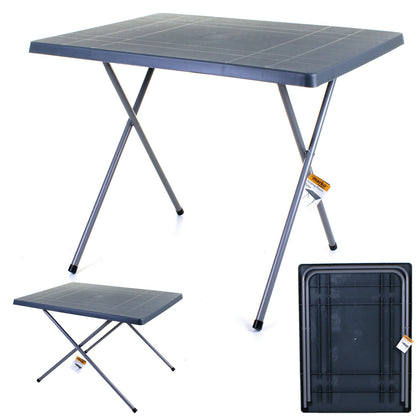 Large Folding Camping Picnic Outdoor Table Height Adjustable Grey Plastic Topped