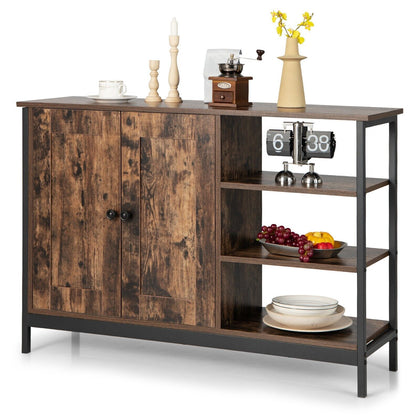 Industrial Storage Cabinet Sideboard Buffet Organizer 3-Tier Side Rack & 2-Door