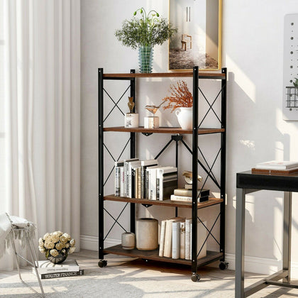 4-Tier Foldable Bookcase Ladder Shelf Bookshelf Plant and Flower Stand Storage