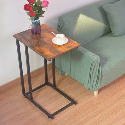 Metal Sofa End Table Side Tables Coffee Snack Table w/Wooden Top for Living Room