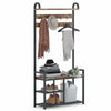 Functional Coat Rack Stand with Shoe Rack Storage Shelf & 9 Hooks Entryway Bench