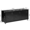 Black Sideboard 3 Door Cupboard Modern Metal Storage Cabinet TV Stand ww/ Wheels