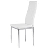 2 Modern White Faux Leather Dining Chairs Padded Seat High Back Chrome Metal Leg
