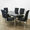 Louis Black Velvet High Seat Dining Chairs with Stainless Steel Chrome Legs Chic