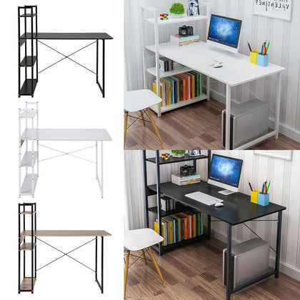 Computer Table Study Desk with Shelves Unit Black Home Office Workstation Corner