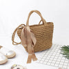Women Brown Bowknot Straw Beach Bag Tote Basket Handbag Shoulder Messenge